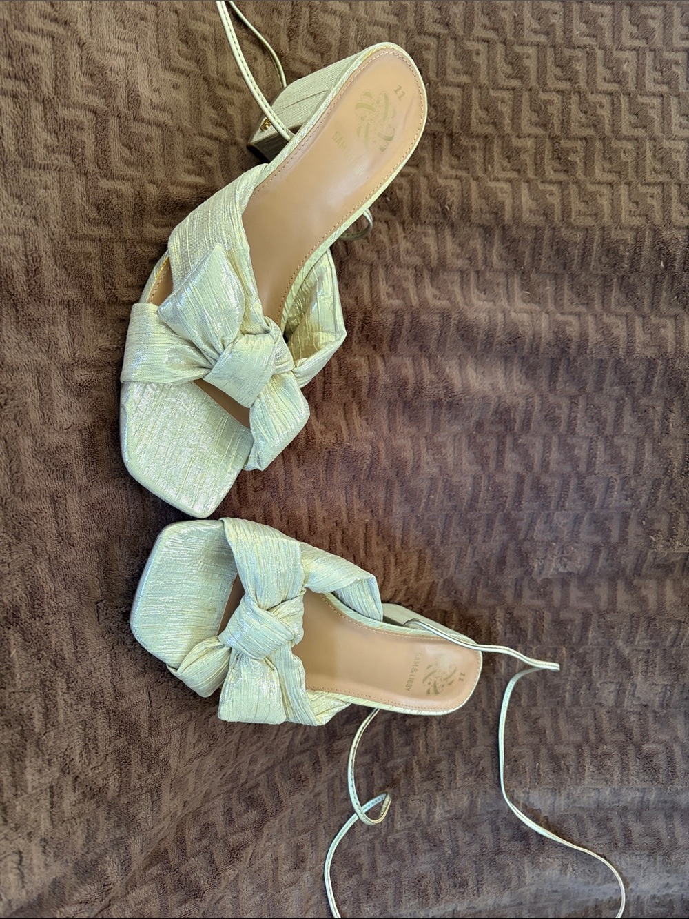Sam & Libby Gold Knot-Front Lace-Up Heels